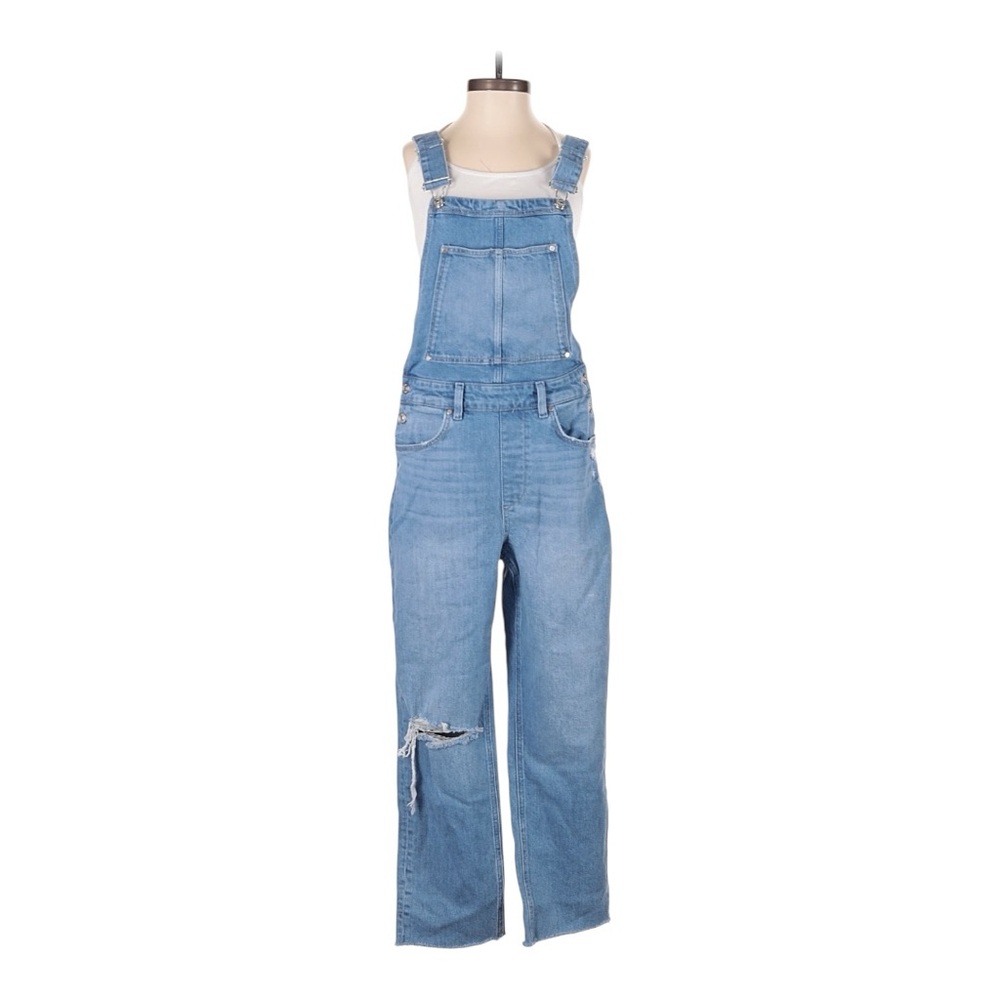 👖 Paige Denim Overalls Size 27 Straight Leg Blue Distressed